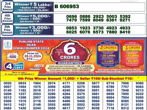 Punjab state dear 200 monthly Lottery result 5 11 24